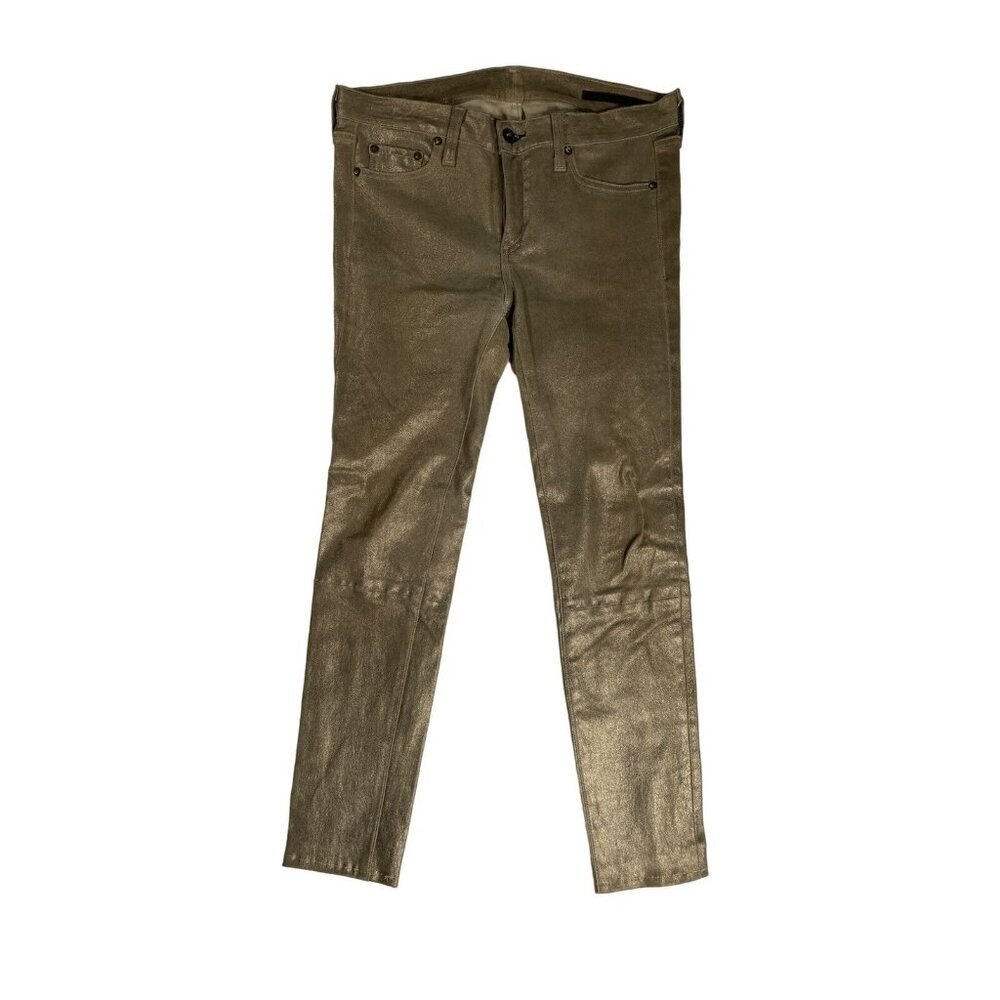 Rag and Bone Metallic Bronze 100% Lambs Leather Skinny Jeans Pants Size 28